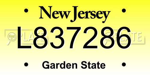 L837286 New Jersey License Plate