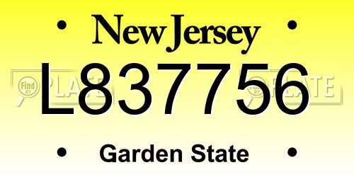 L837756 New Jersey License Plate
