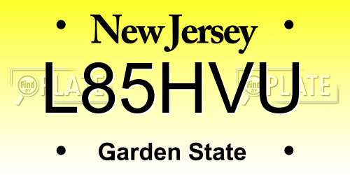 L85HVU New Jersey License Plate