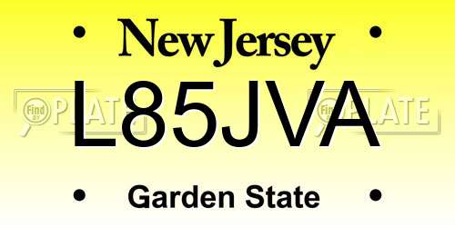 L85JVA New Jersey License Plate