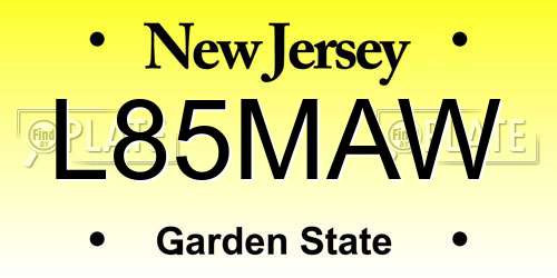 L85MAW New Jersey License Plate