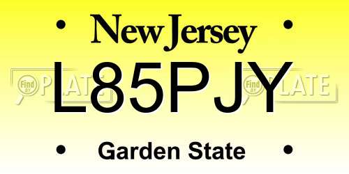 L85PJY New Jersey License Plate