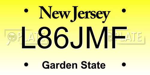 L86JMF New Jersey License Plate