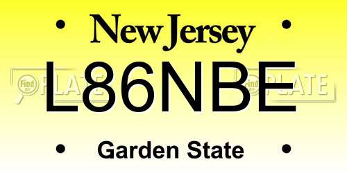 L86NBE New Jersey License Plate