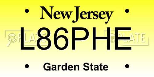 L86PHE New Jersey License Plate