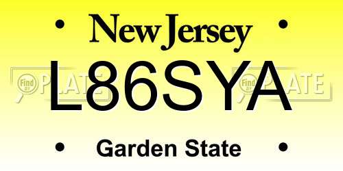 L86SYA New Jersey License Plate