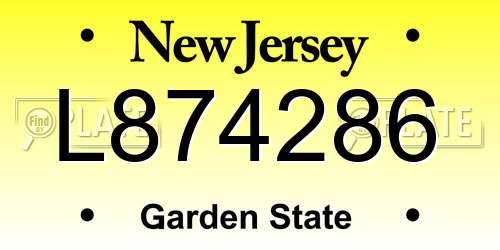 L874286 New Jersey License Plate