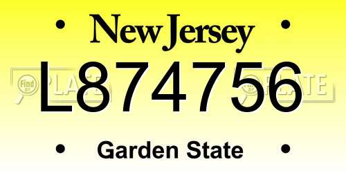 L874756 New Jersey License Plate