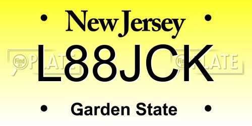 L88JCK New Jersey License Plate