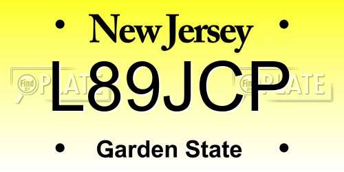 L89JCP New Jersey License Plate