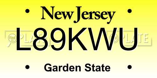 L89KWU New Jersey License Plate
