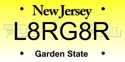 L8RG8R New Jersey License Plate