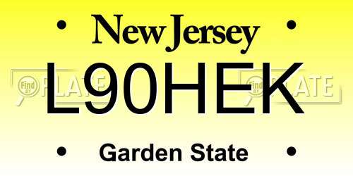 L90HEK New Jersey License Plate
