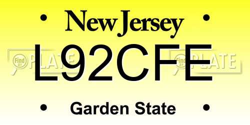 L92CFE New Jersey License Plate