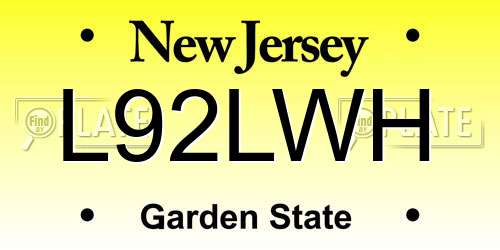 L92LWH New Jersey License Plate