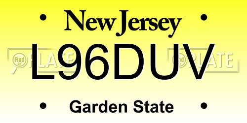 L96DUV New Jersey License Plate