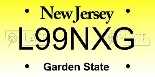 L99NXG New Jersey License Plate