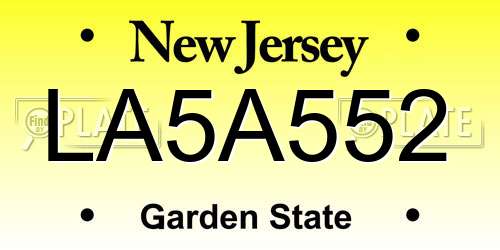 LA5A552 New Jersey License Plate