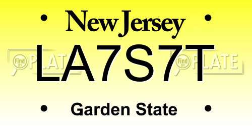 LA7S7T New Jersey License Plate