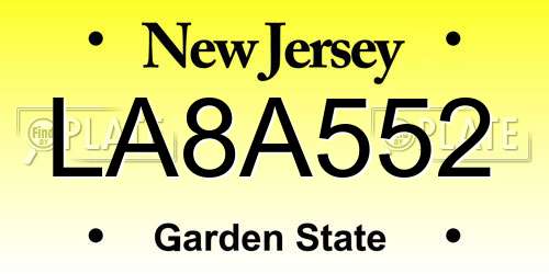 LA8A552 New Jersey License Plate