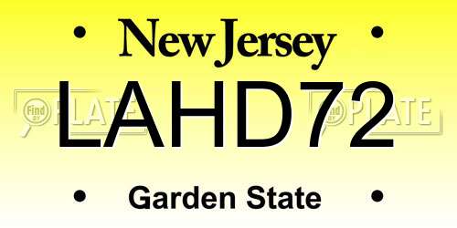 LAHD72 New Jersey License Plate