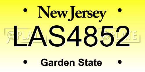 LAS4852 New Jersey License Plate