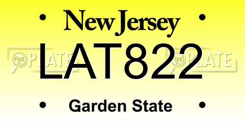 LAT822 New Jersey License Plate