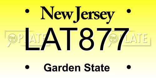 LAT877 New Jersey License Plate