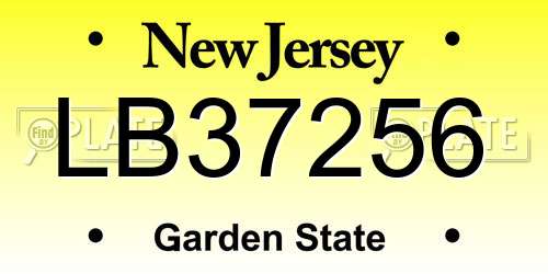 LB37256 New Jersey License Plate