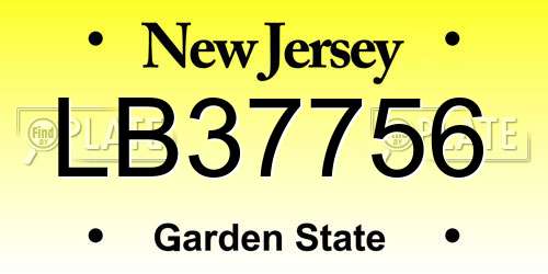 LB37756 New Jersey License Plate