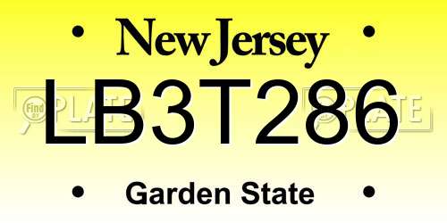 LB3T286 New Jersey License Plate