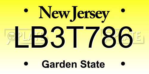 LB3T786 New Jersey License Plate