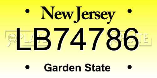 LB74786 New Jersey License Plate