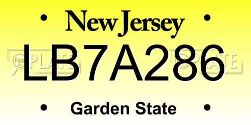 LB7A286 New Jersey License Plate