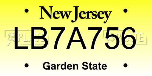 LB7A756 New Jersey License Plate