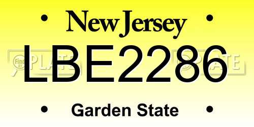 LBE2286 New Jersey License Plate