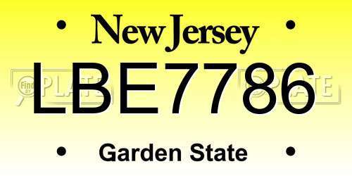 LBE7786 New Jersey License Plate
