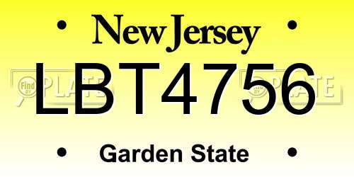 LBT4756 New Jersey License Plate