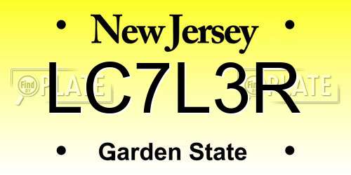 LC7L3R New Jersey License Plate