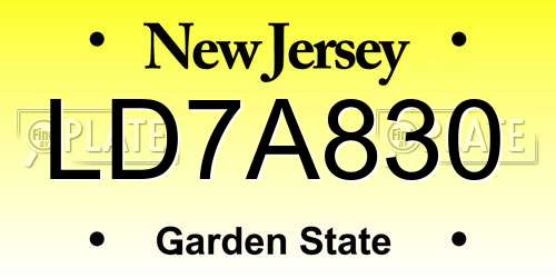 LD7A830 New Jersey License Plate