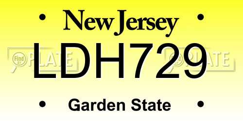 LDH729 New Jersey License Plate