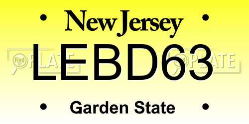 LEBD63 New Jersey License Plate