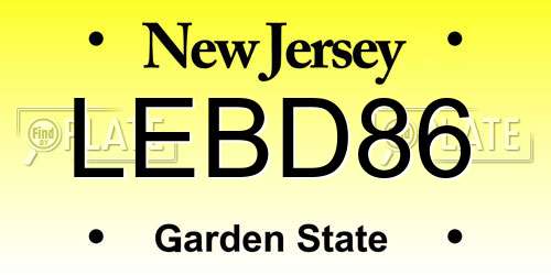 LEBD86 New Jersey License Plate