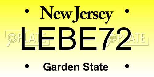 LEBE72 New Jersey License Plate