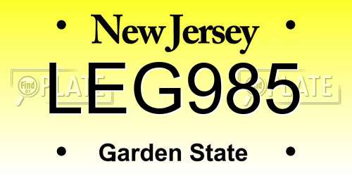 LEG985 New Jersey License Plate