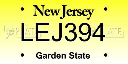 LEJ394 New Jersey License Plate