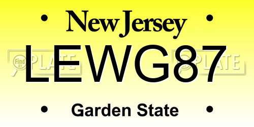 LEWG87 New Jersey License Plate
