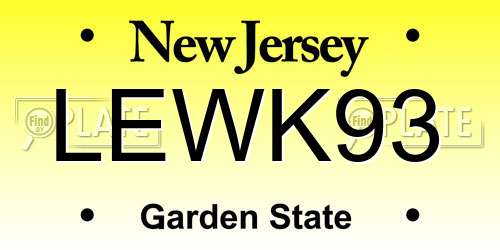 LEWK93 New Jersey License Plate