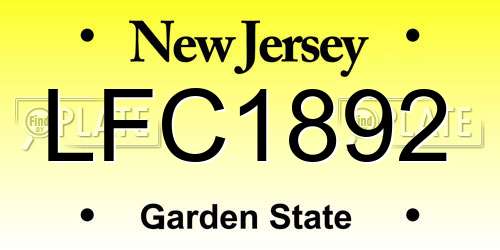LFC1892 New Jersey License Plate