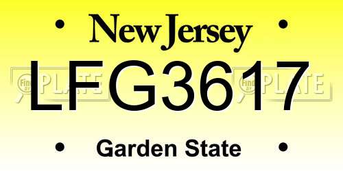 LFG3617 New Jersey License Plate